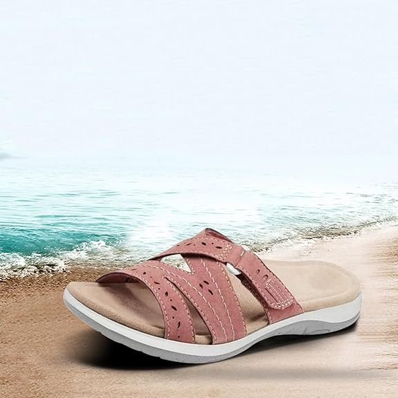 Velora | Women’s Strappy Flat Sandals – Comfy Open Toe Slippers with Adjustable Velcro Strap
