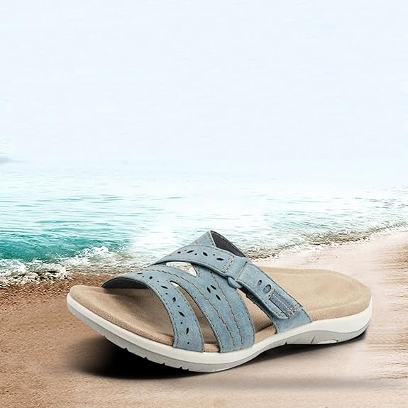 Velora | Women’s Strappy Flat Sandals – Comfy Open Toe Slippers with Adjustable Velcro Strap