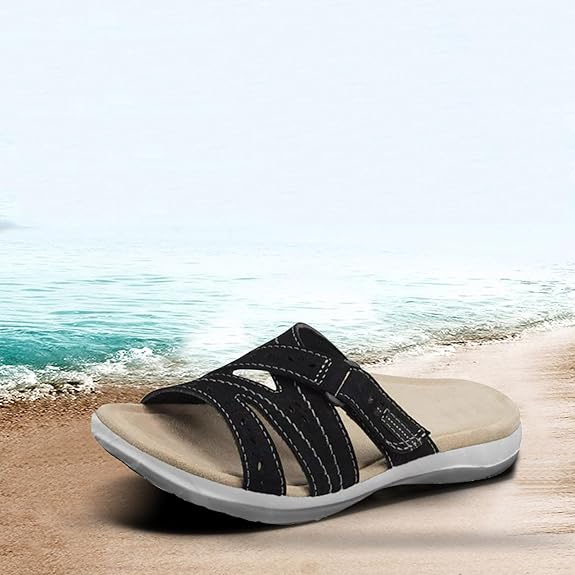 Velora | Women’s Strappy Flat Sandals – Comfy Open Toe Slippers with Adjustable Velcro Strap