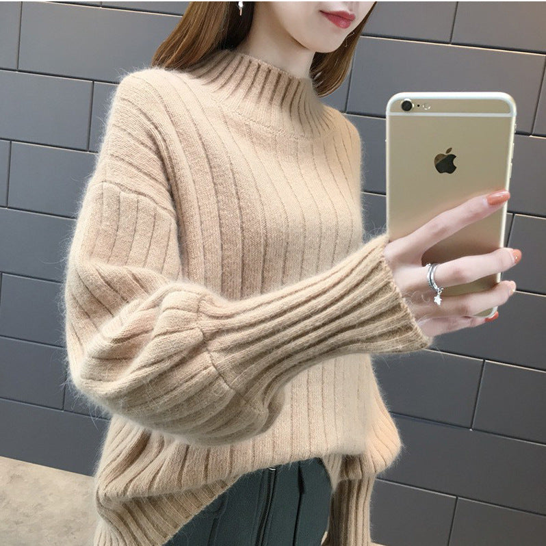 Women’s High Neck Knit Sweater | Casual Relaxed Fit Pullover
