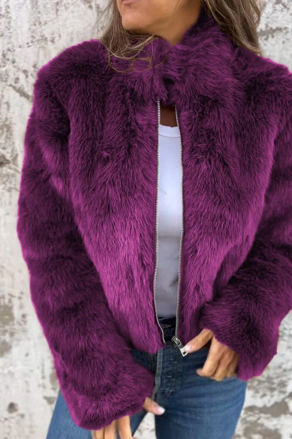 Earnhild | Women’s Faux Fur Turtleneck Jacket with Zip Closure