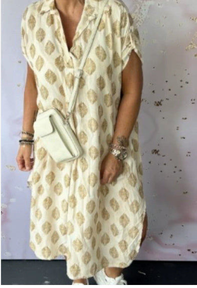 Diana | Women's V Neck Diamond Pattern Midi Shirt Dress – Loose Fit for Summer