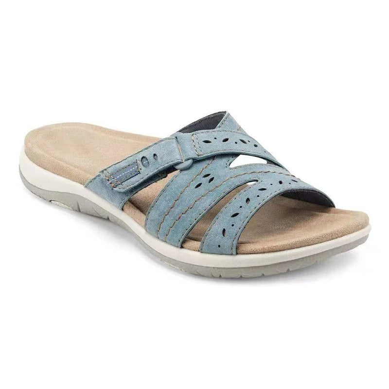 Velora | Women’s Strappy Flat Sandals – Comfy Open Toe Slippers with Adjustable Velcro Strap