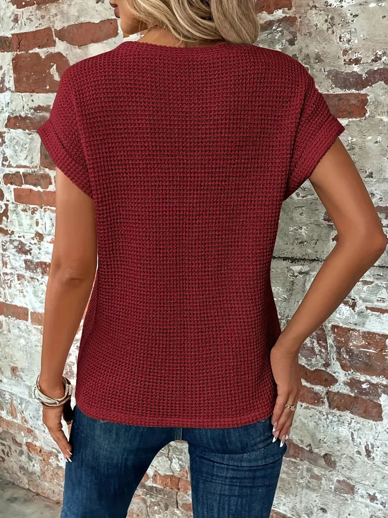 Niamh | Women's Textured Fabric Round Neck Short Sleeves Twisted Hem Summer Top