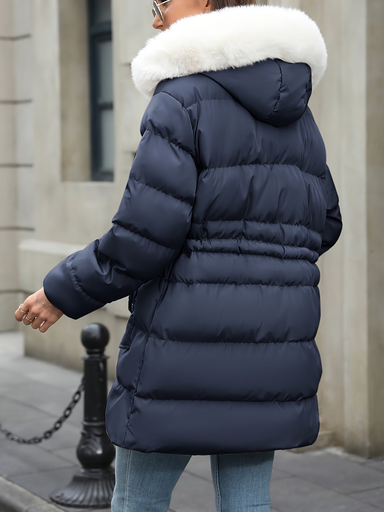 Trudy | Women’s Padded Down Jacket with Fur Hood – Warm Zipped Winter Coat