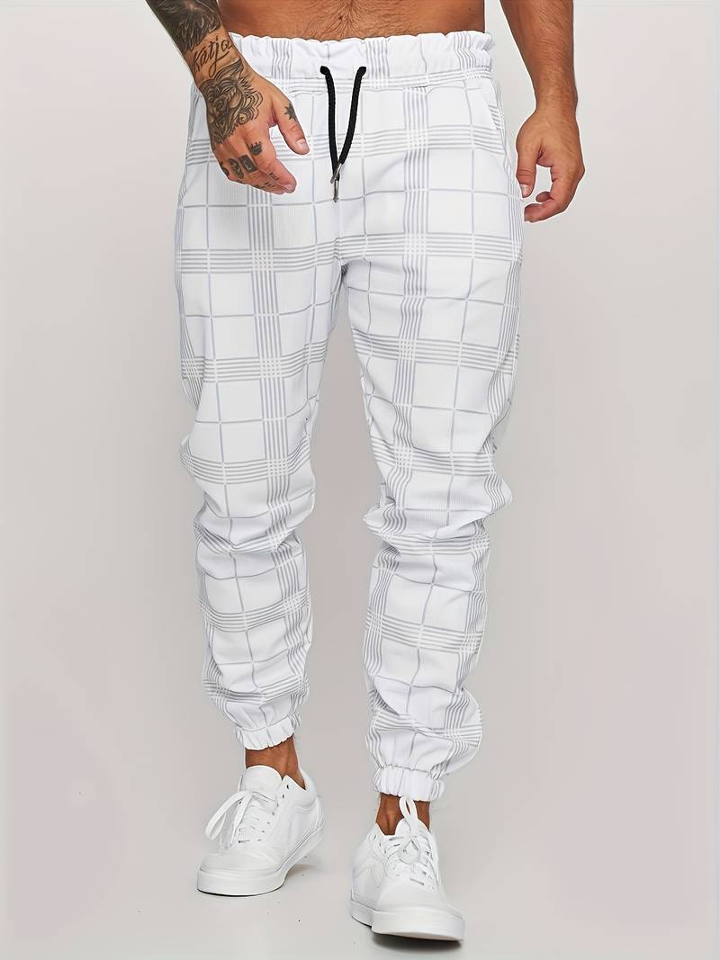 Charles | Men’s Jogging Trousers with Check Pattern & Drawstring Waist