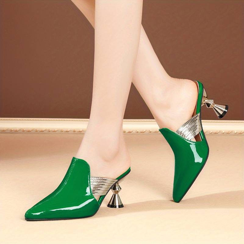 Lioren | Women’s Pointed Toe Slip-On Mules – Chic Metal Heel Office & Party Shoes