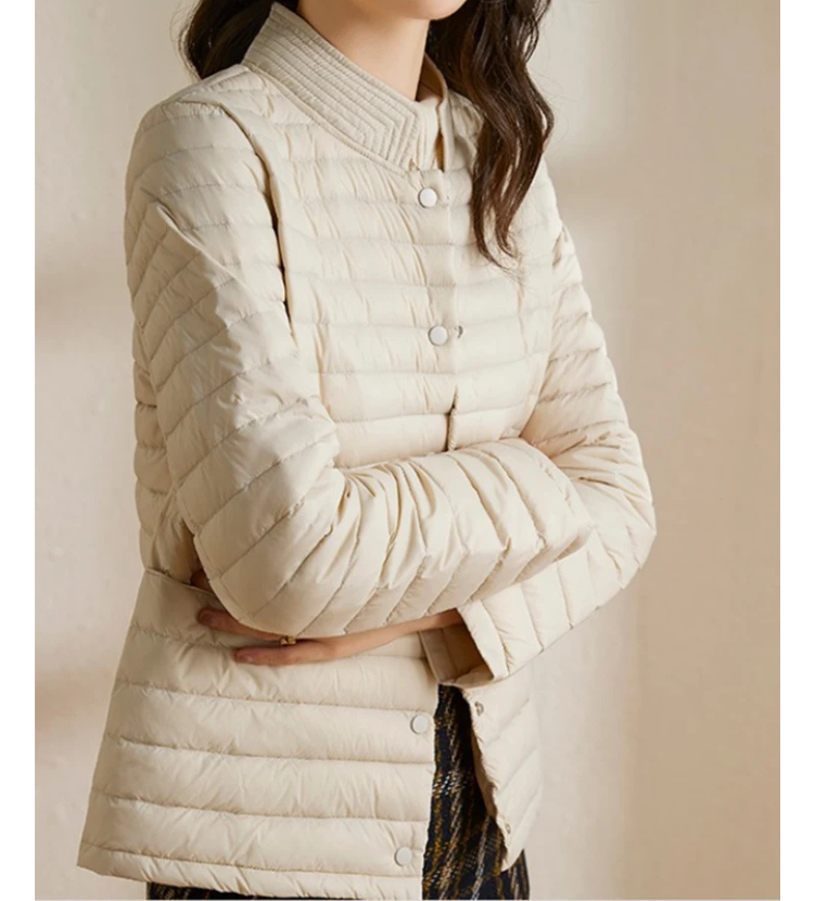 Amelie | Women’s Quilted Down Jacket with Button Closure and Ribbed Collar