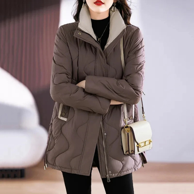 Daglinde | Long Puffer Jacket with High Collar and Zip Closure