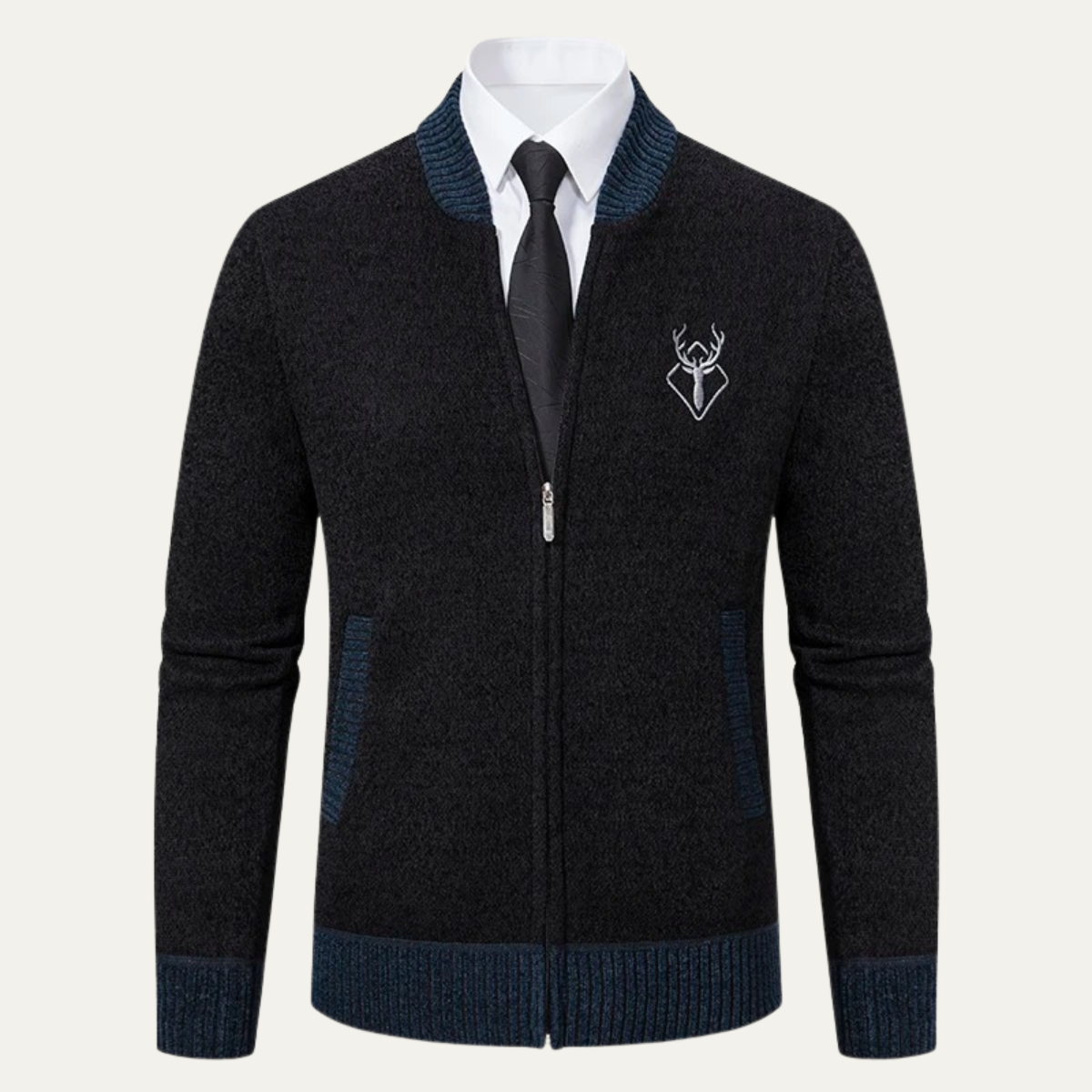 The Clapham Men's Embroidered Smart Knit Zip Cardigan