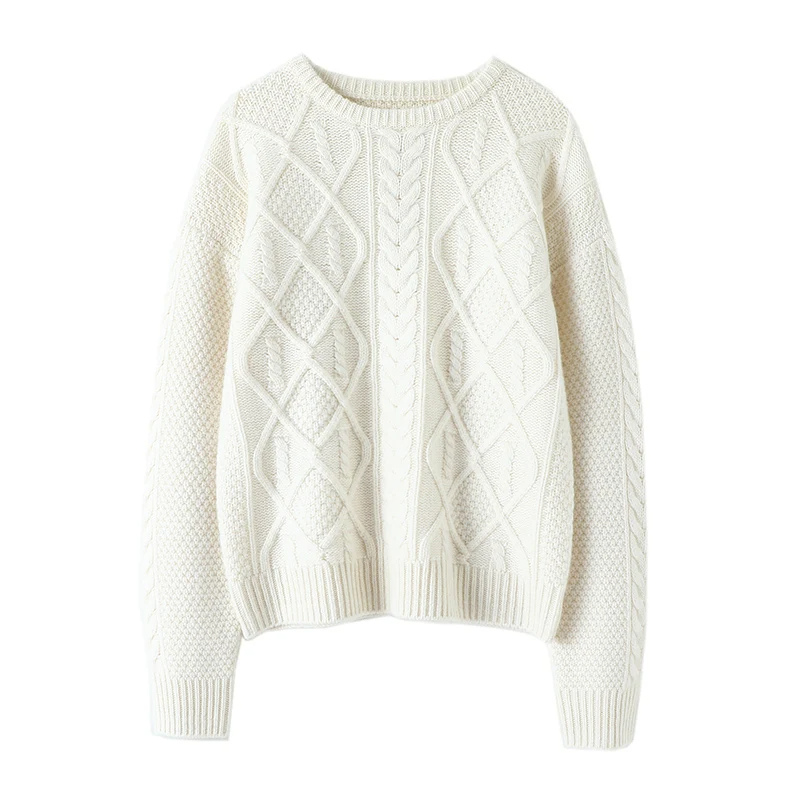 Fidelian | Women's Spiral Pattern Knit Sweater with Round Neck and Relaxed Fit