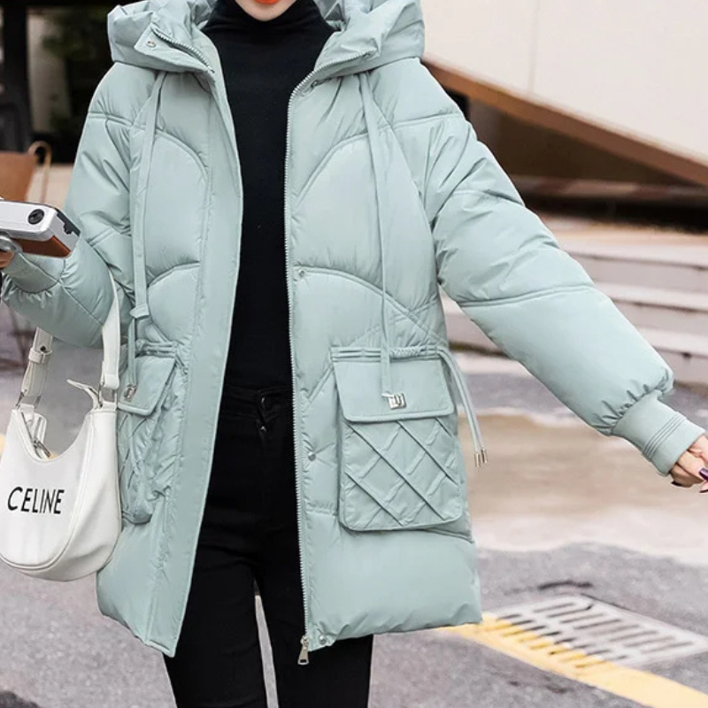 Maila | Women's Puffer Winter Jacket with Hood, Drawstring, and Large Pockets