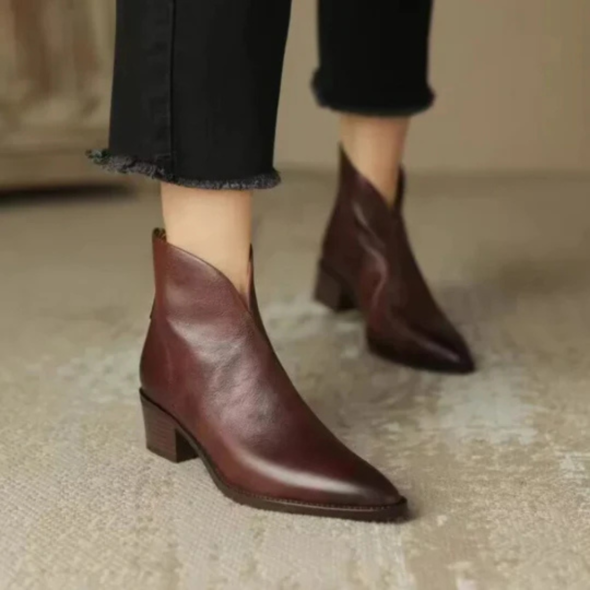 Valina | Women's Classic Pointed Toe Ankle Boots with Block Heel – Stylish & Comfortable Footwear