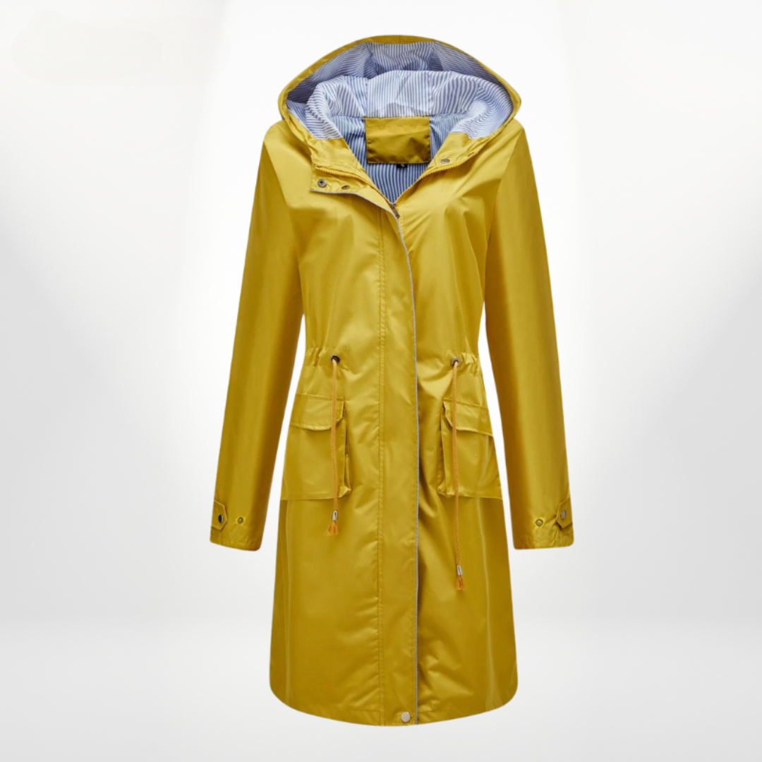 Allegra | Women’s Long Hooded Trench Coat with Drawstring Waist