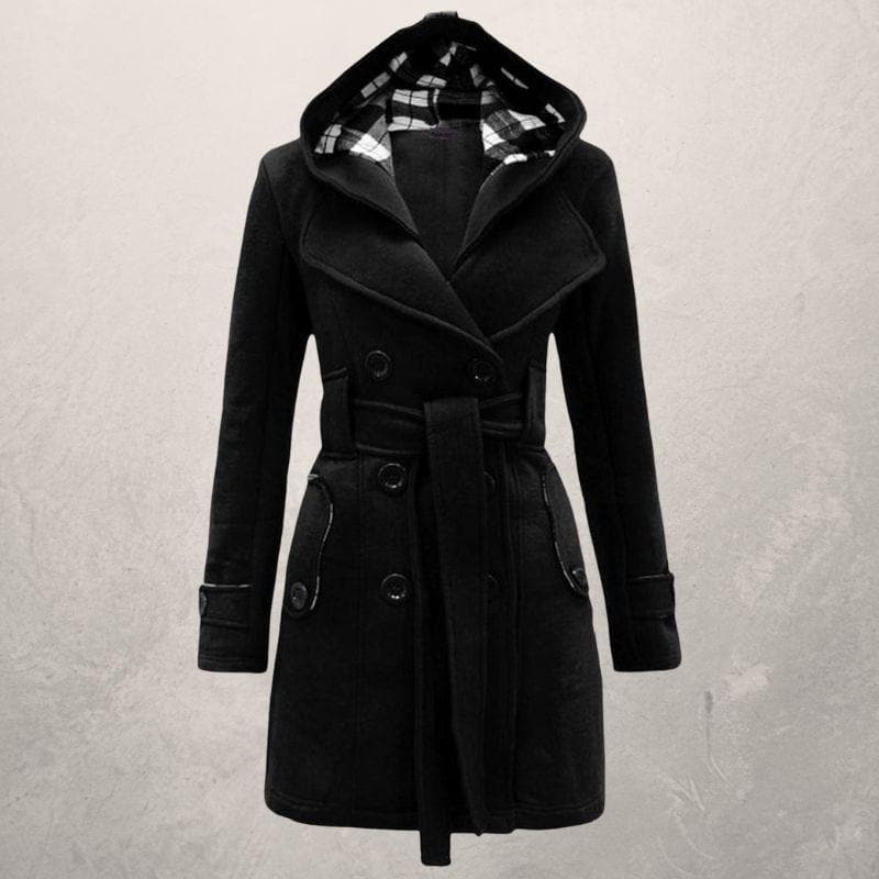 Jehanna | Women's Cotton Trench Coat with Belt and Hood – Double-Breasted Slim Fit Winter Coat