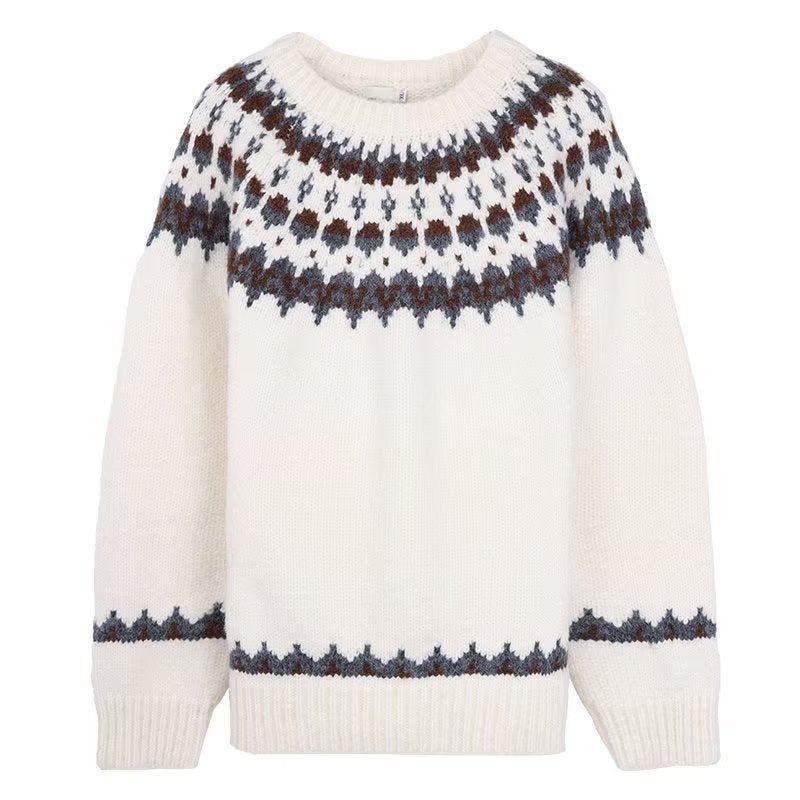 Wendelina | Women's Tribal-Patterned Knit Sweater with Round Neck – Stylish & Comfortable Everyday Wear