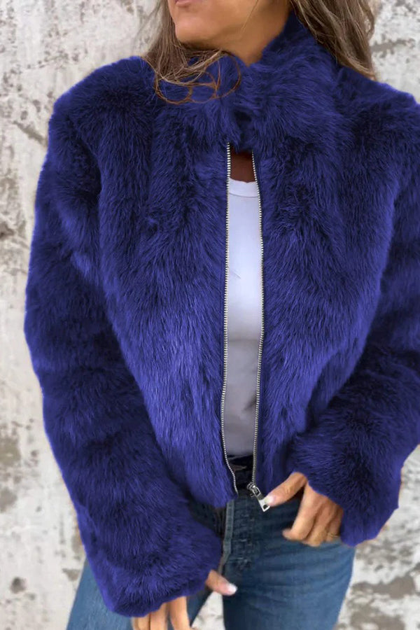 Earnhild | Women’s Faux Fur Turtleneck Jacket with Zip Closure