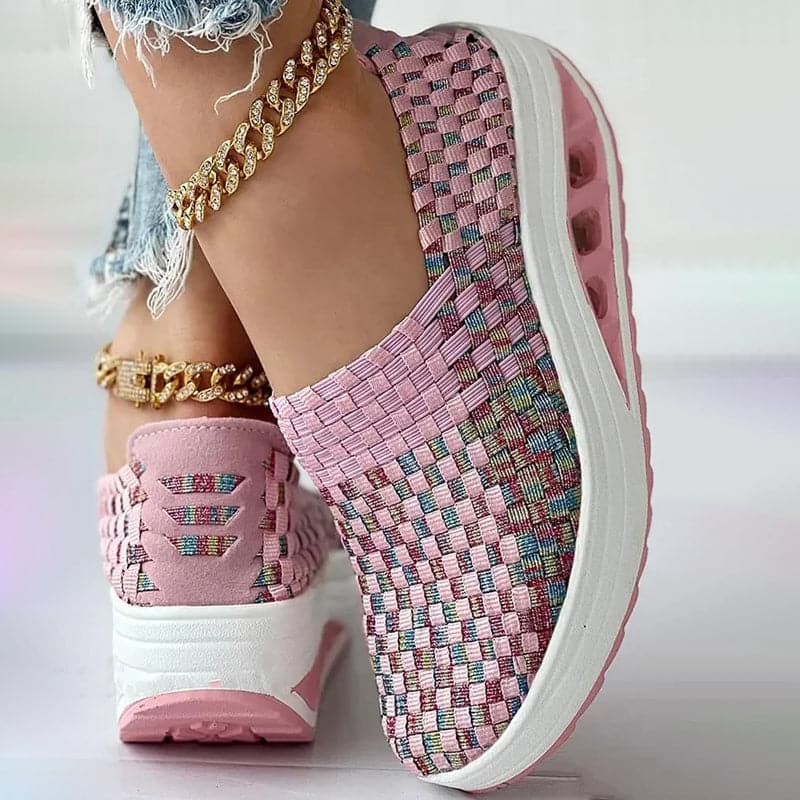 Opaline | Women's Multicolour Woven Slip-On Orthopaedic Sneakers with Slanted Platform Sole