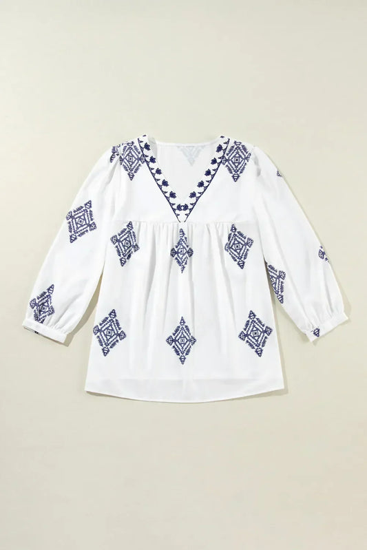 Helindra | Women's V-Neck Blouse with Elegant Print – Casual & Stylish