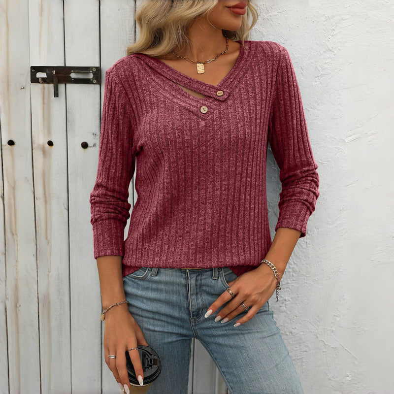 Angela | Women’s Solid Colour V-Neck Buttoned Sweater