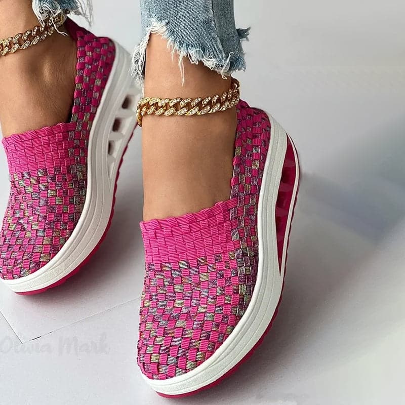 Opaline | Women's Multicolour Woven Slip-On Orthopaedic Sneakers with Slanted Platform Sole