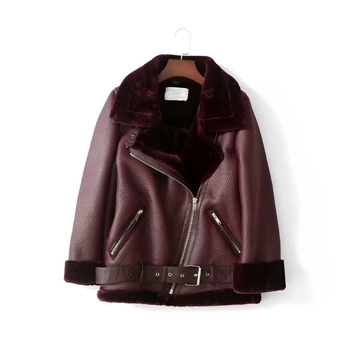 Waltera | Women's Stylish Leather Biker Jacket with Polo Collar & Fleece Lining