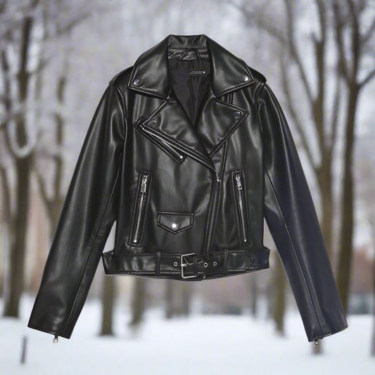 Elfriede | Women's Slim-Fit Leather Jacket with Waist Belt and Multiple Pockets