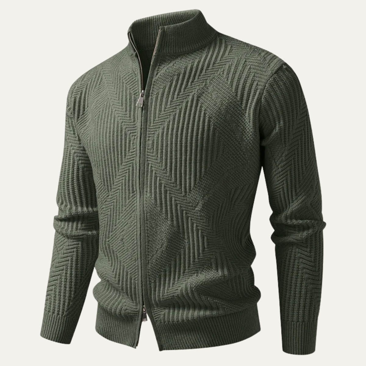 The Castellina Men’s Stand Collar Geometric Knit Zip Up Cardigan