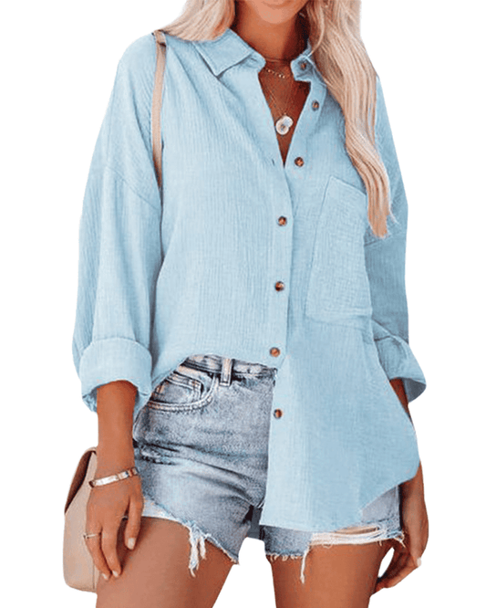 Alinor | Loose Fit Buttoned Blouse with Lapel Collar
