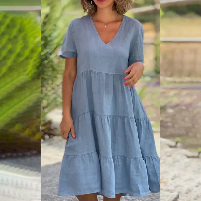Paisley | Women's V-Neck Short-Sleeve Layered Summer Dress – Light, Airy & Elegant