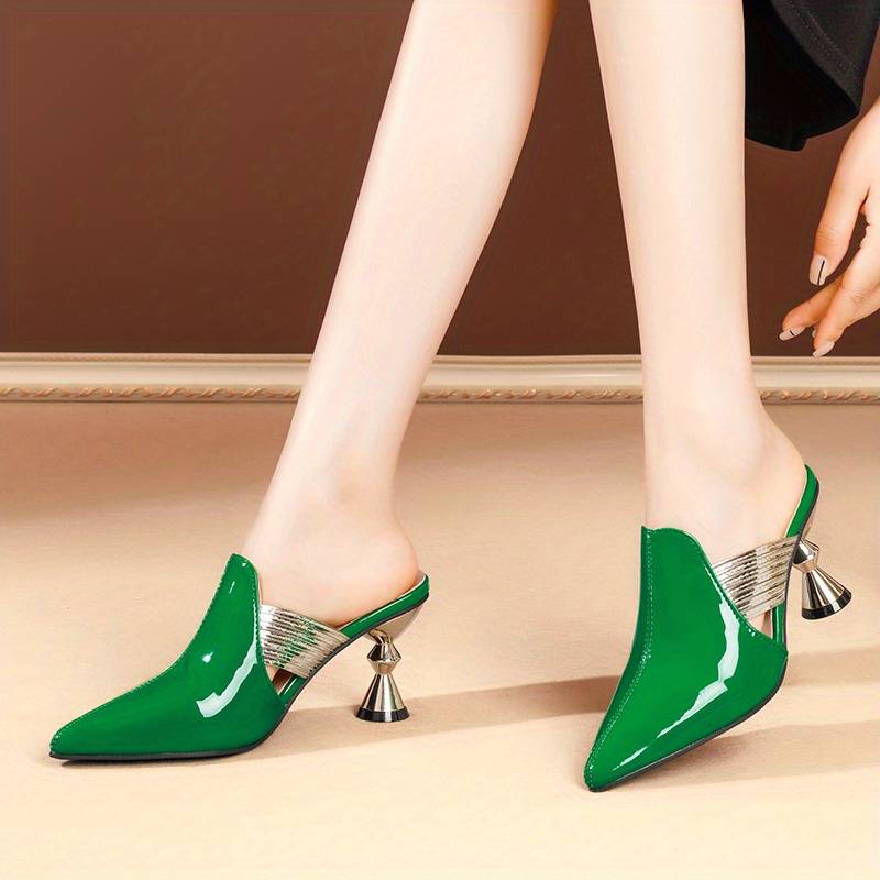 Lioren | Women’s Pointed Toe Slip-On Mules – Chic Metal Heel Office & Party Shoes