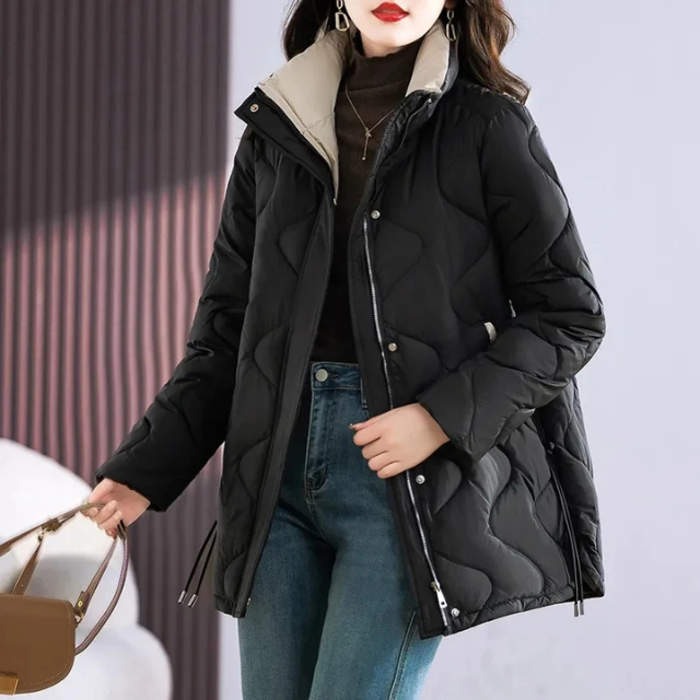 Daglinde | Long Puffer Jacket with High Collar and Zip Closure