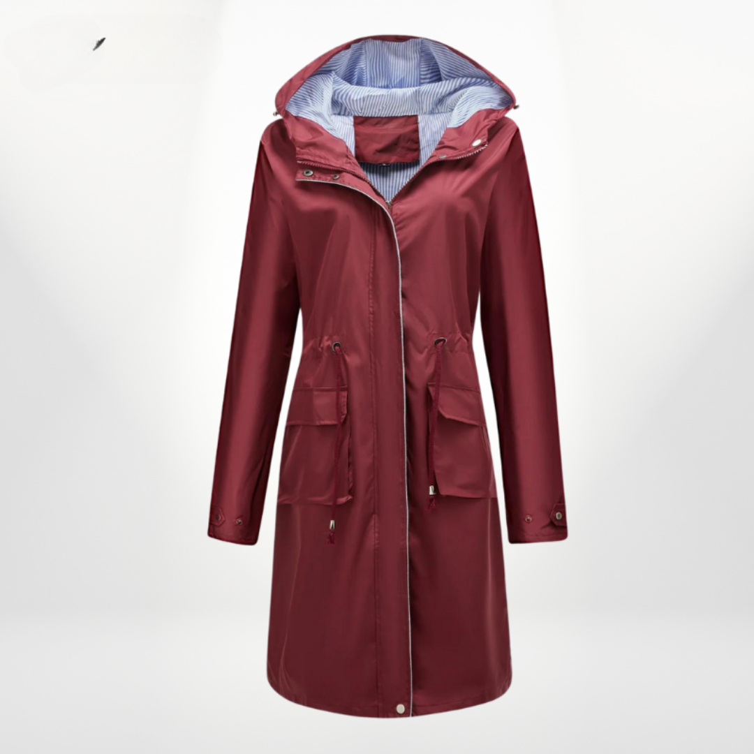 Allegra | Women’s Long Hooded Trench Coat with Drawstring Waist