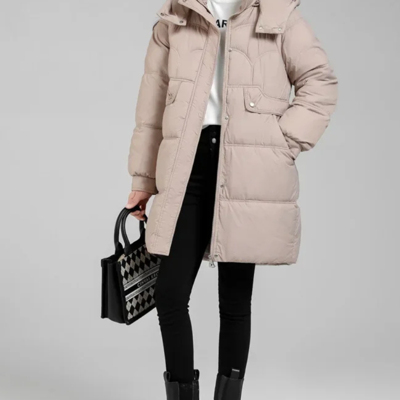 Elisa | Women's Quilted Parka Winter Jacket with Stand Collar and Removable Hood