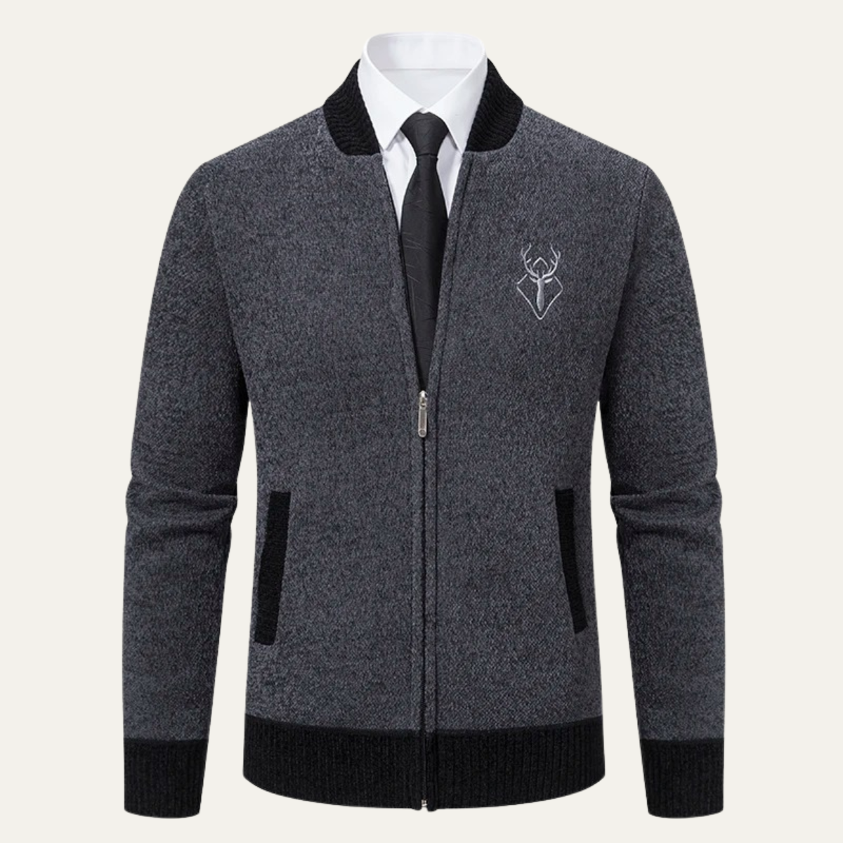 The Clapham Men's Embroidered Smart Knit Zip Cardigan