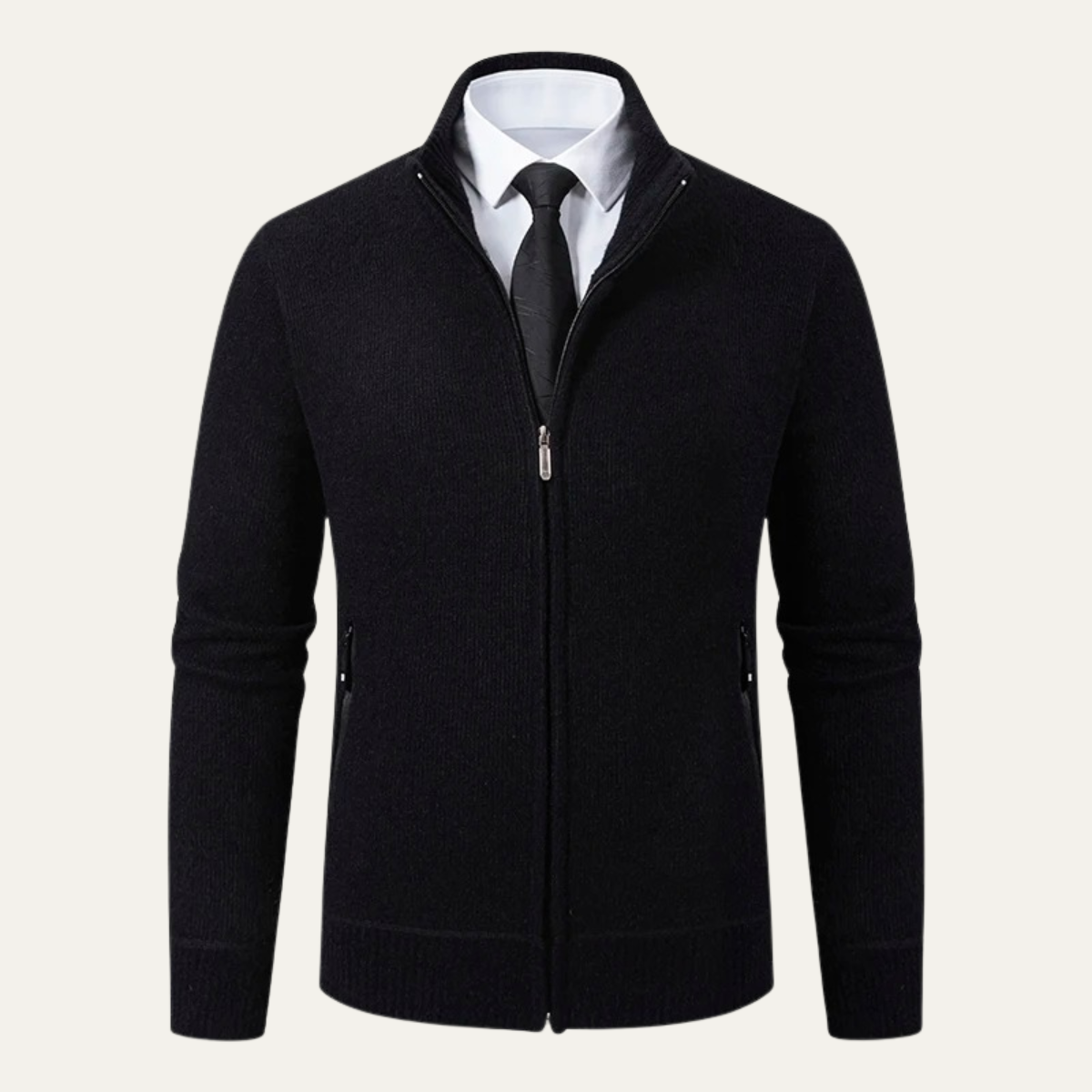 The Inverness Men&#39;s Elegant Fleece Knit Zip Cardigan with Pockets