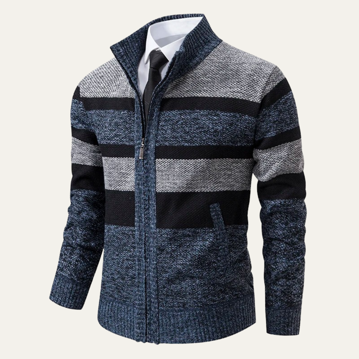 The Desenzano Men’s Knit Winter Striped Zip Cardigan