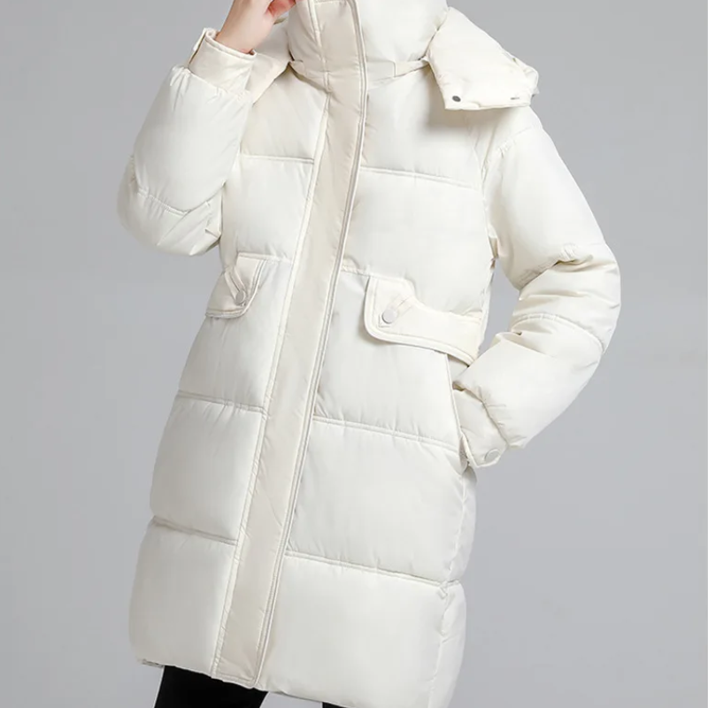 Melina | Women's Padded Long Winter Coat with Hood and Zipper