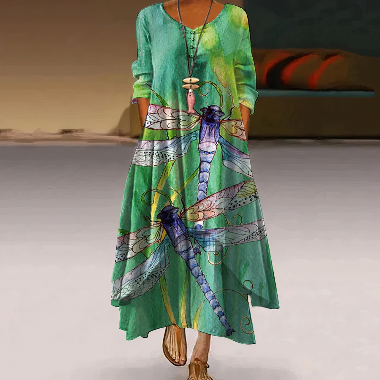 Kerith | Women's Floral Maxi Dress with Round Neck & Layered Hem