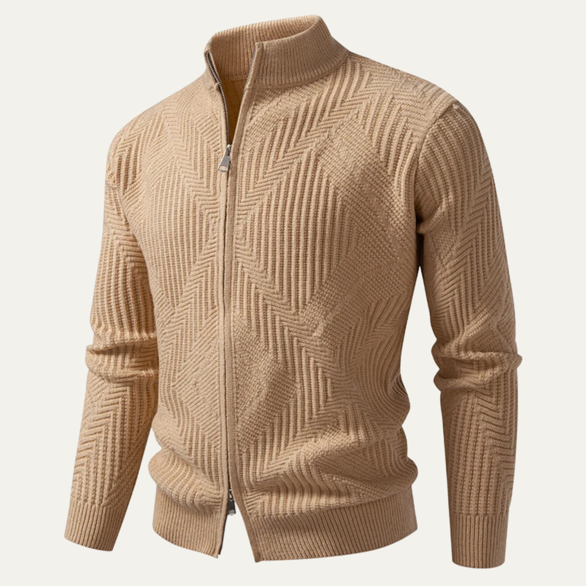 The Castellina Men’s Stand Collar Geometric Knit Zip Up Cardigan
