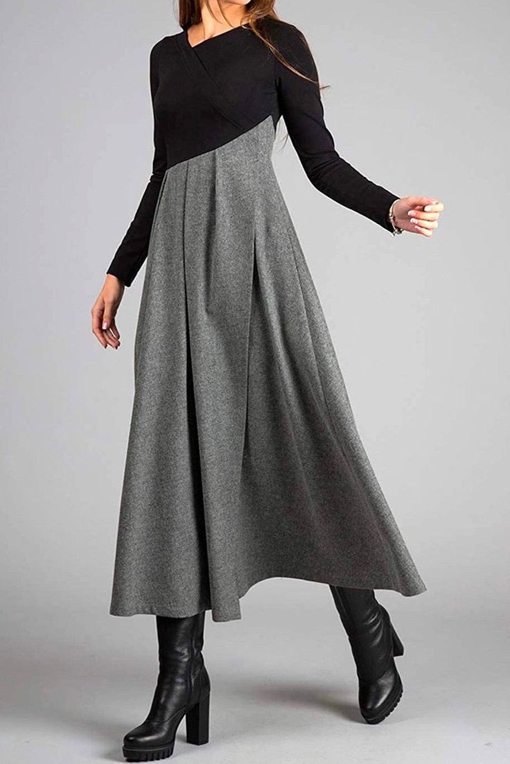 Eleonore | Women's Elegant Asymmetrical Two-Tone Maxi Dress with Long Sleeves