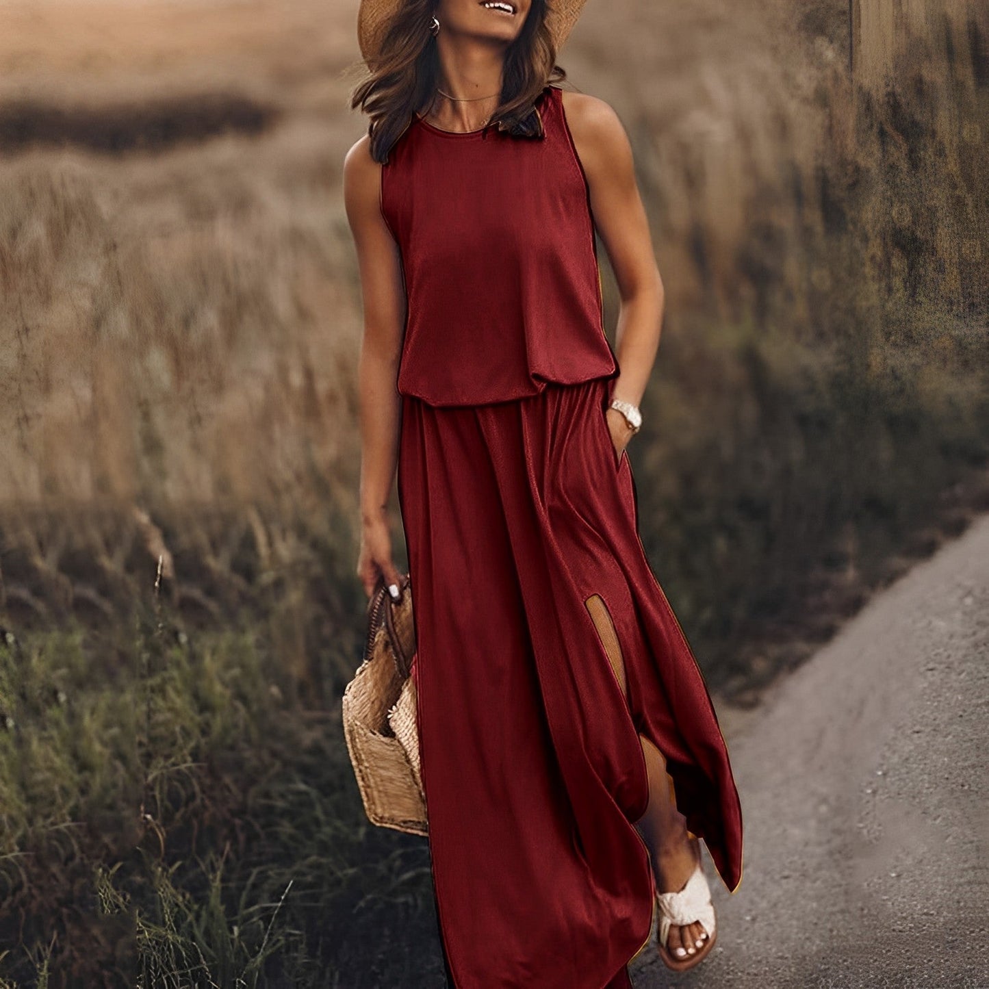 Anstey | Women’s Sleeveless Maxi Dress with Side Slit – Elegant Summer Comfort