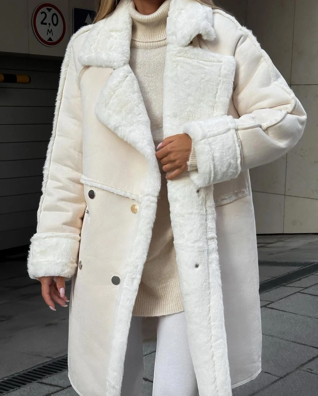 Edilda | Women's Long Coat with Soft Fleece Lining and Classic Lapel Collar