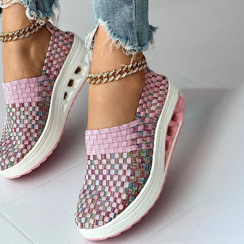 Opaline | Women's Multicolour Woven Slip-On Orthopaedic Sneakers with Slanted Platform Sole