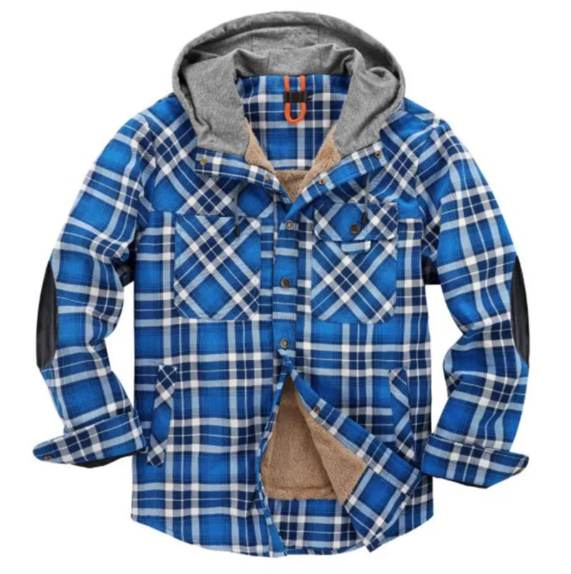 Jeno | Men’s Fleece-Lined Plaid Winter Jacket with Hood