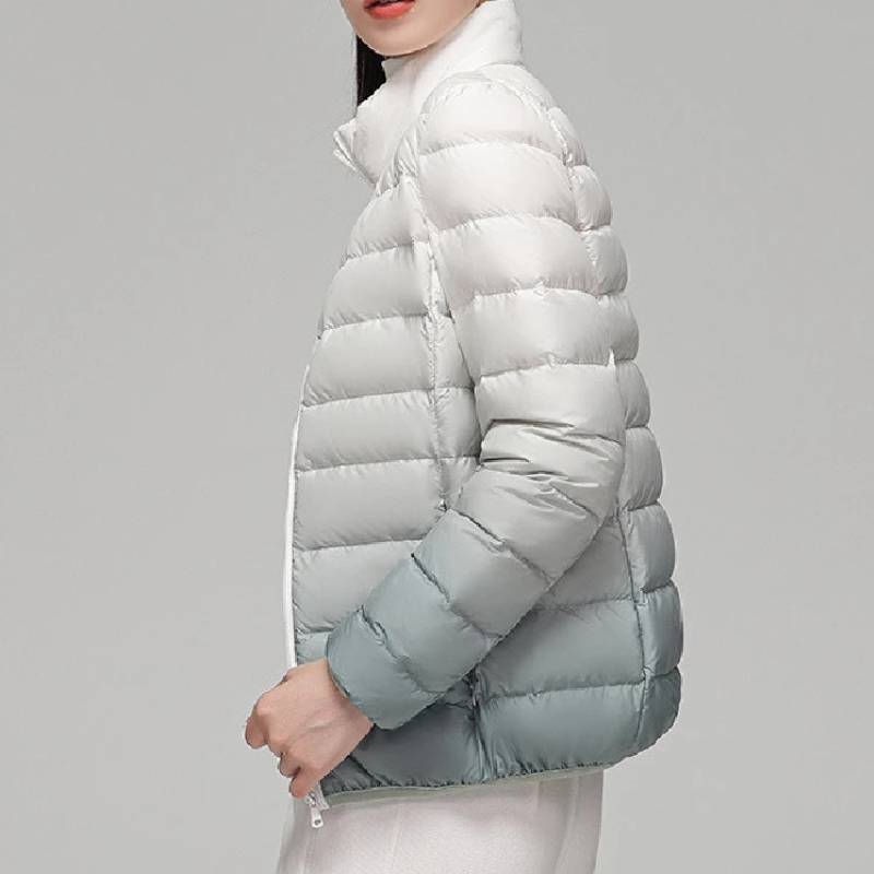 Eilika | Striped Puffer Jacket with High Collar and Zip Closure