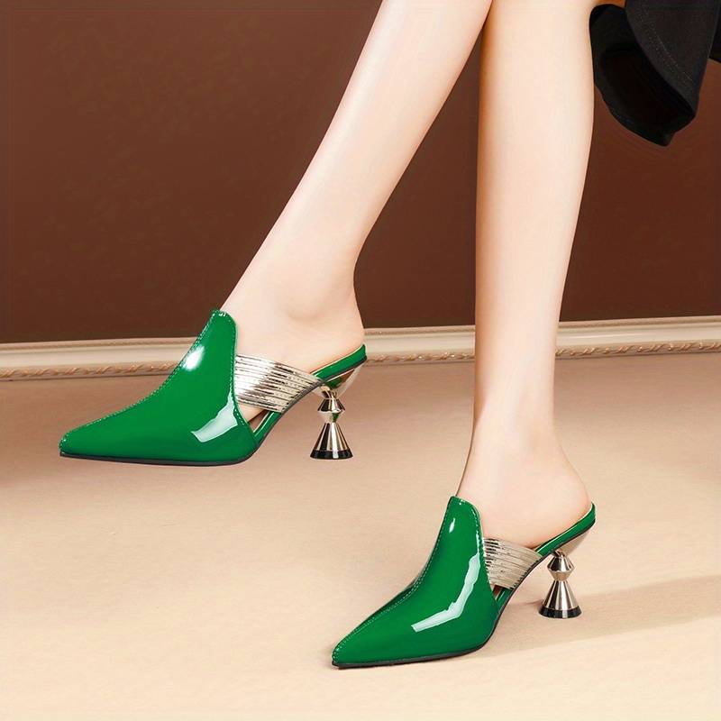Lioren | Women’s Pointed Toe Slip-On Mules – Chic Metal Heel Office & Party Shoes