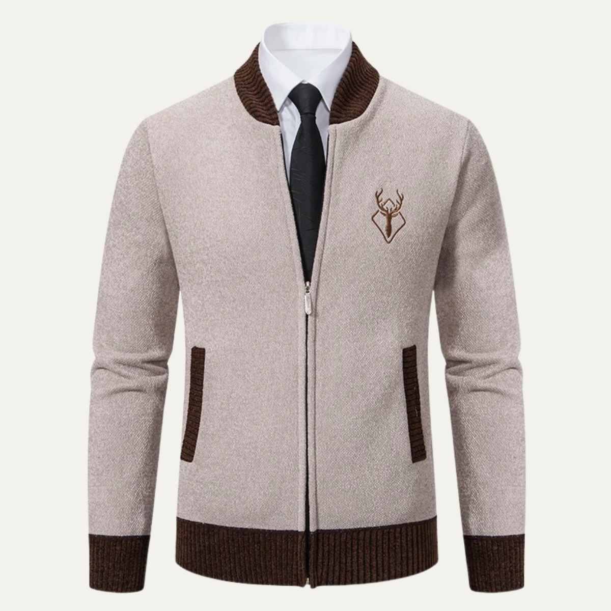 The Clapham Men's Embroidered Smart Knit Zip Cardigan
