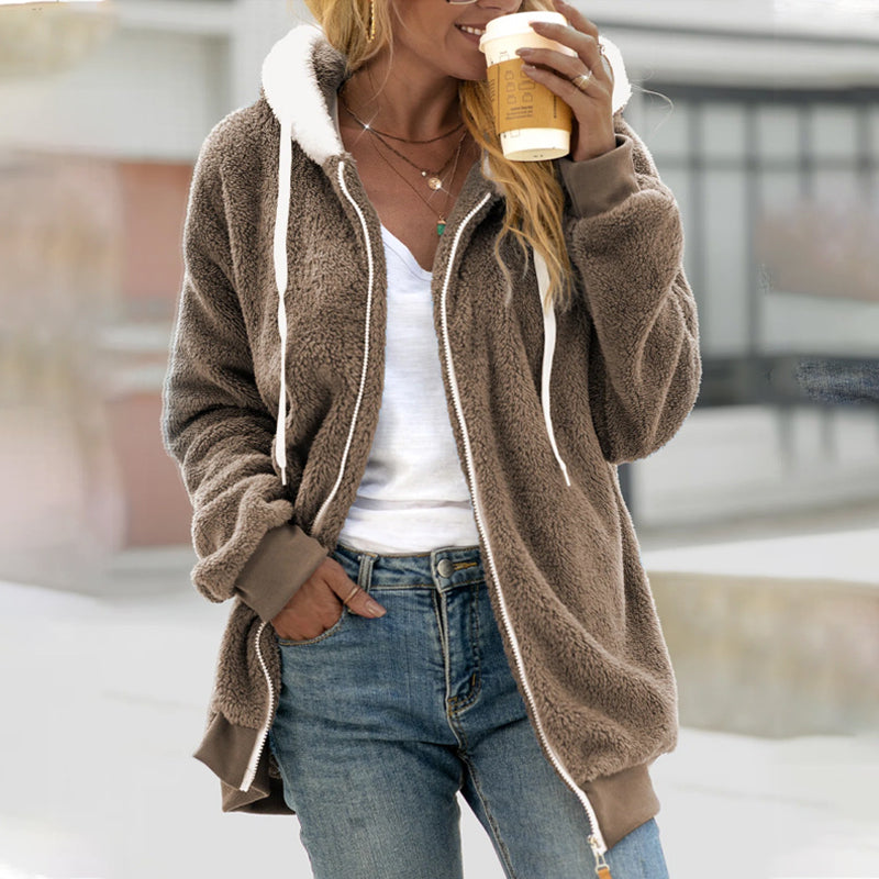 Alba | Women’s Zipped Teddy Shearling Hoodie with Drawstring Hood