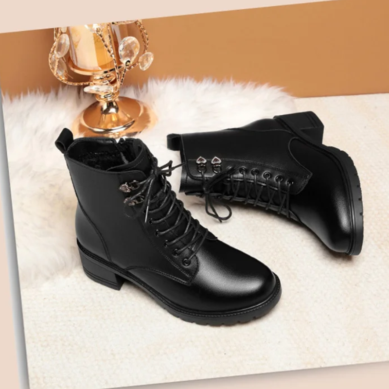 Zoraide | Women's Block Heel Winter Boots with Side Zipper & Lace-Up Design